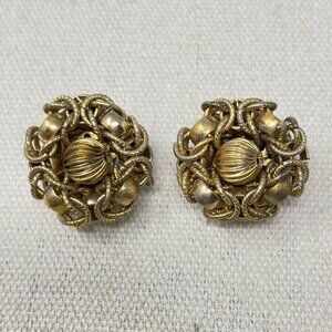 Vintage Gold-Tone Clip-On Earrings Intricate Knot‎ Design Marked Japan Artsy MCM